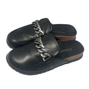 Vionic Georgie Black Leather Chain Mule Clogs Comfort Slip On Womens 8 EU 38.5